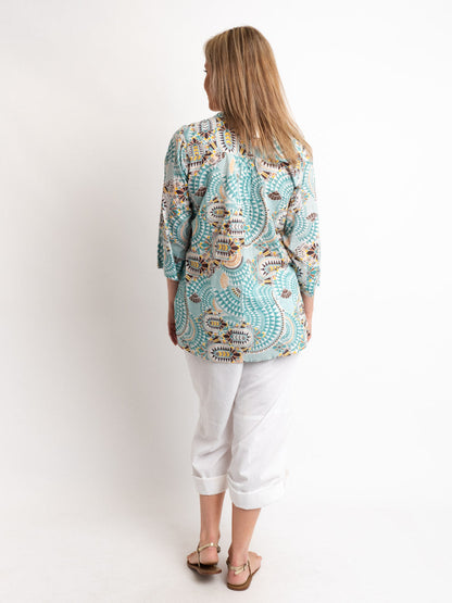 Versatile Summer Top in Aqua Geo
