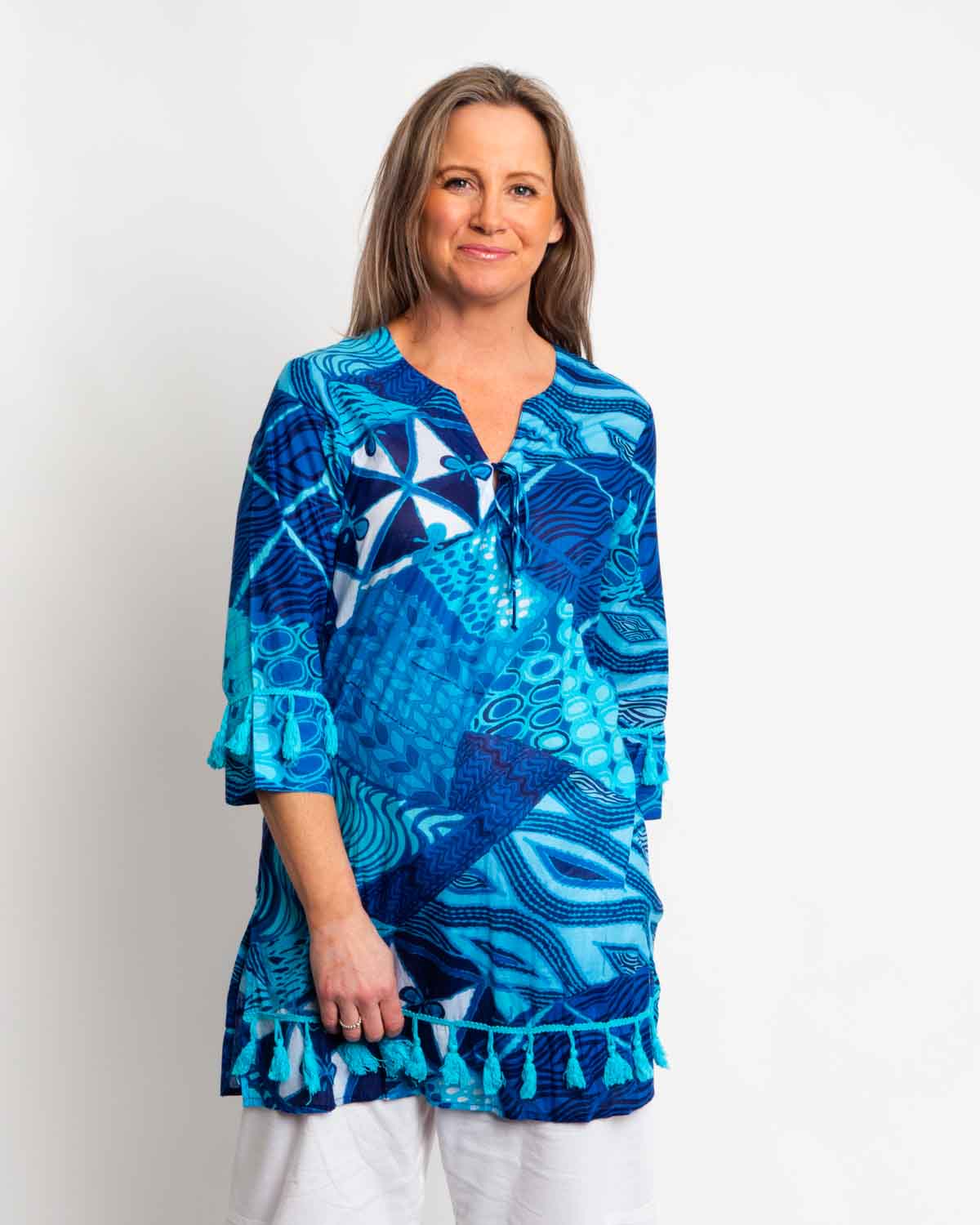 Kurta Style Top in Blue Festival Print