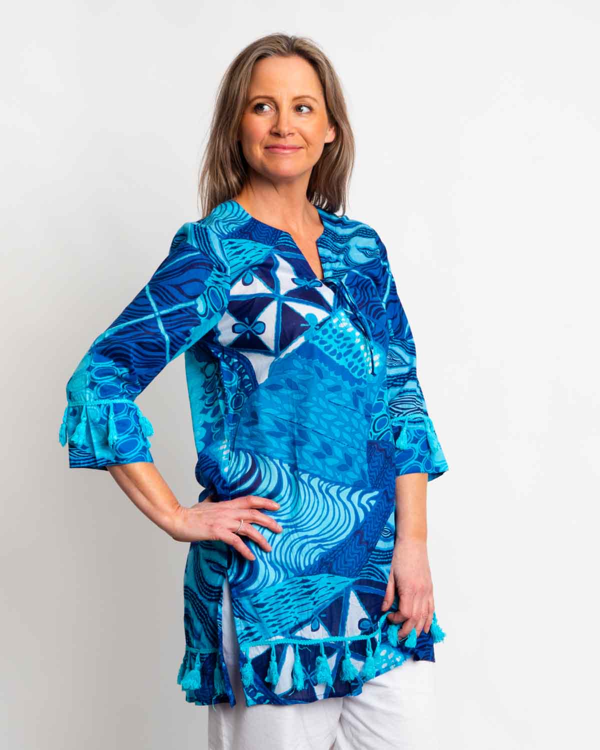 Kurta Style Top in Blue Festival Print