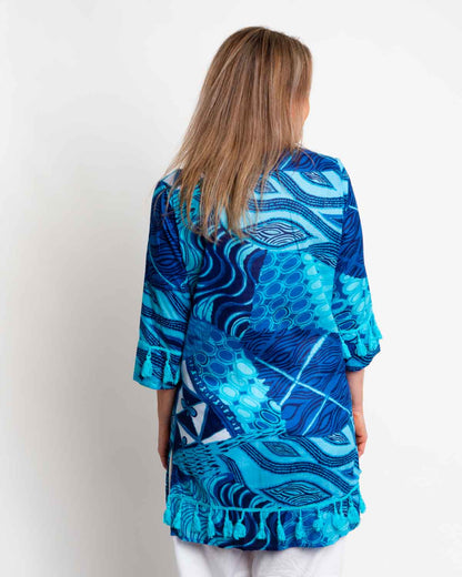 Kurta Style Top in Blue Festival Print