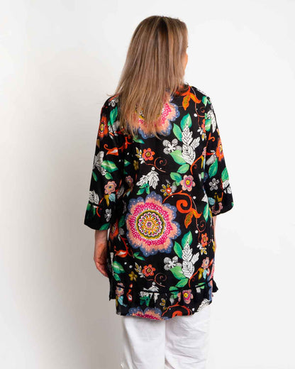 Kurta Style Top in Black Floral