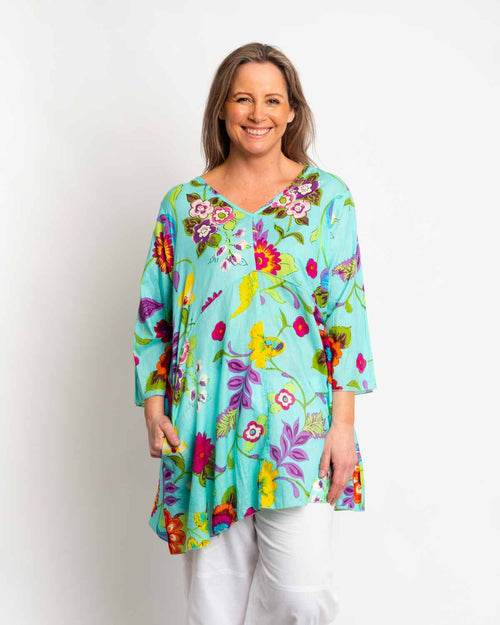 Daintree Top in Aqua Floral