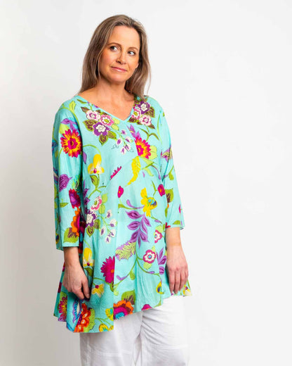 Daintree Top in Aqua Floral