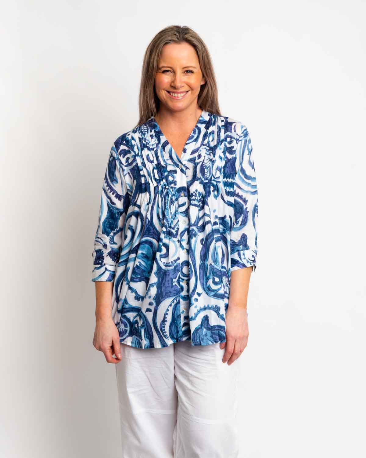 Palm Cove Top in Denim Swirl