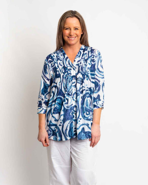Palm Cove Top in Denim Swirl