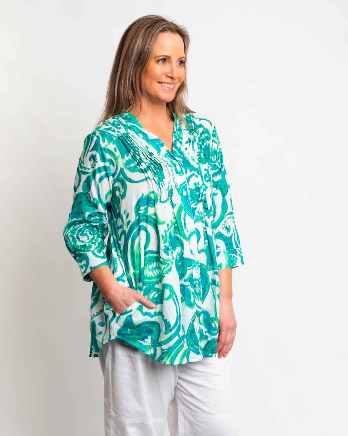 Palm Cove Top in Green Swirl