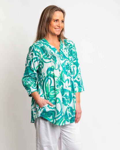 Palm Cove Top in Green Swirl