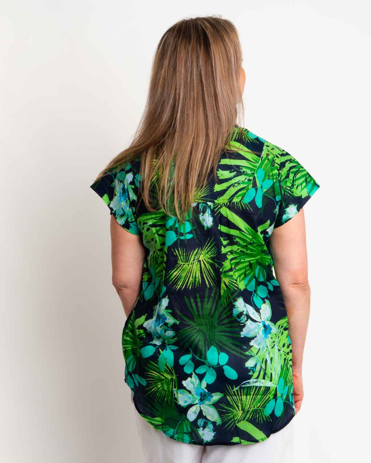 Magnetic Cap Sleeve Shirt in Lime Green Garden
