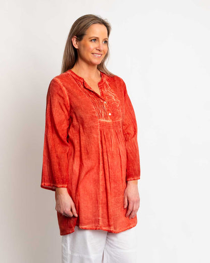 Pleated Summer Top in Ochre Wash