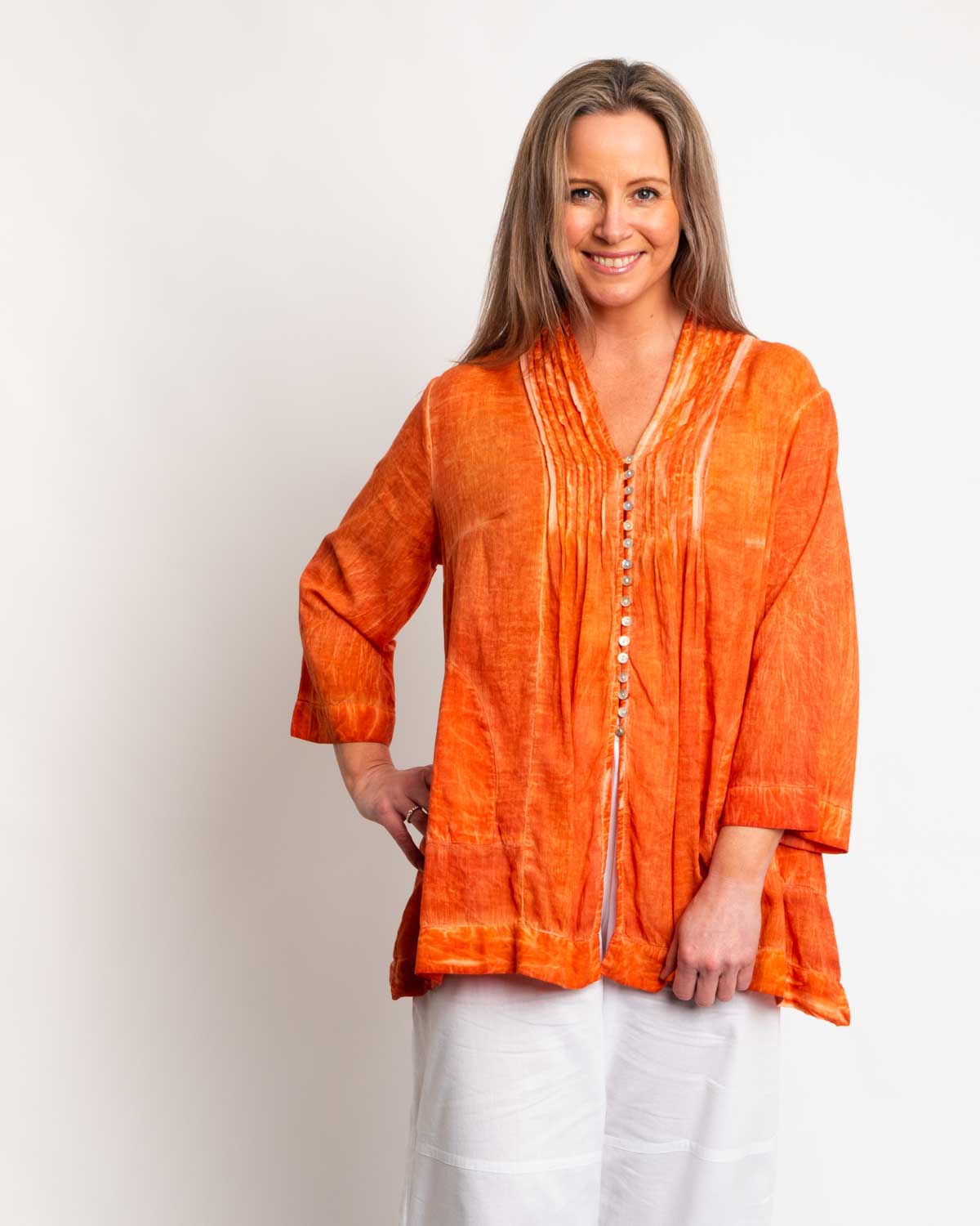 Pleated Summer Top in Orange Wash