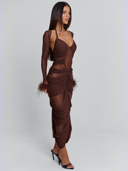CHERREY MAXI DRESS CHOCOLATE
