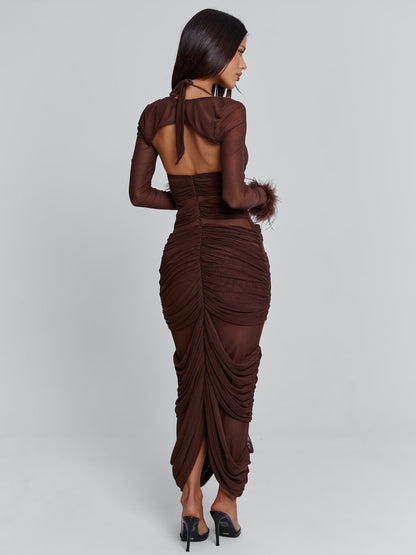 CHERREY MAXI DRESS CHOCOLATE