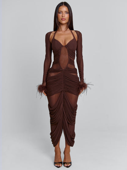 CHERREY MAXI DRESS CHOCOLATE