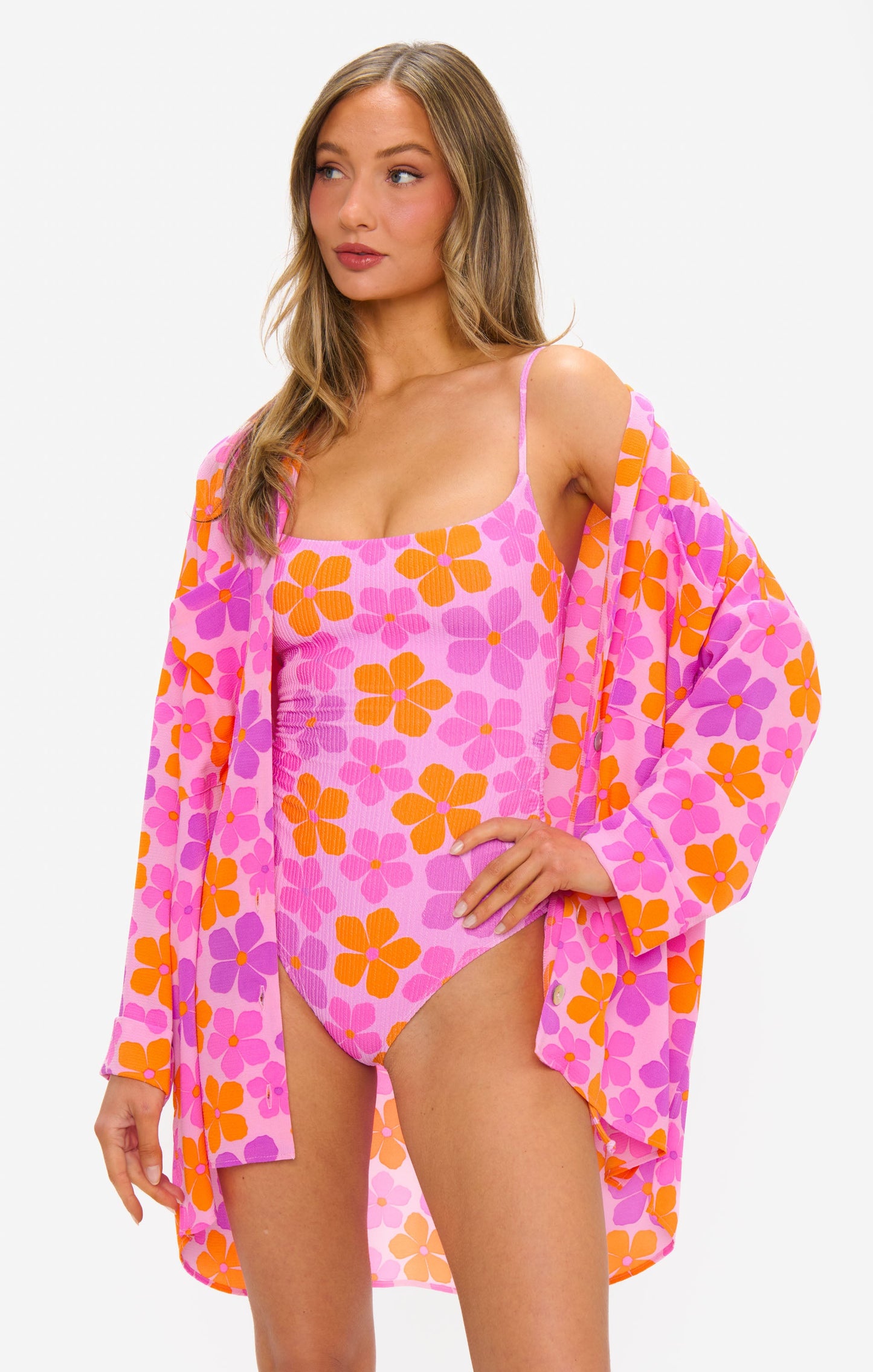 Johns Button Down Shirt ~ Pink Daisy