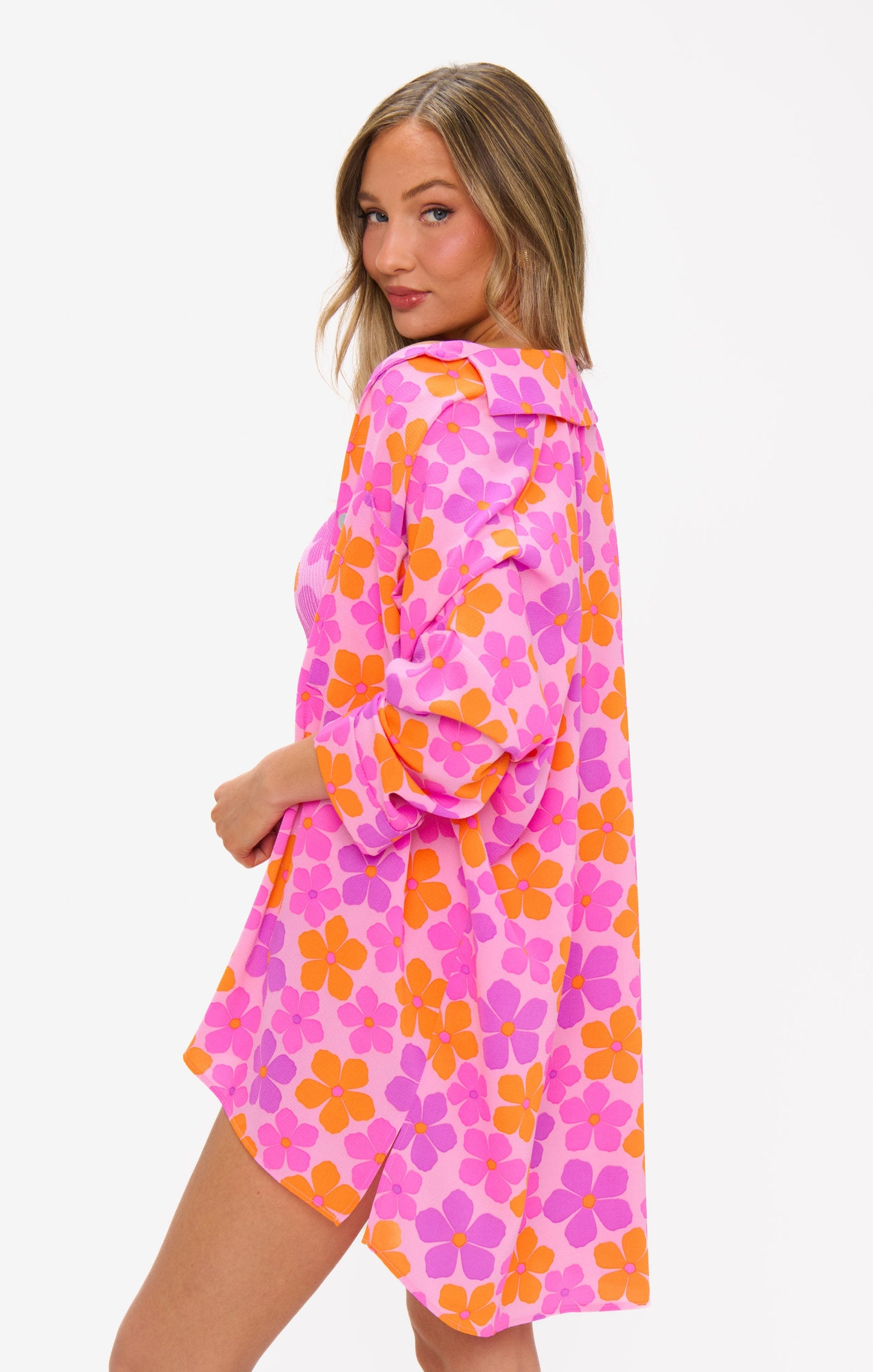 Johns Button Down Shirt ~ Pink Daisy