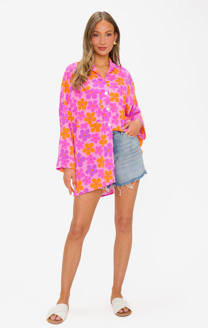 Johns Button Down Shirt ~ Pink Daisy