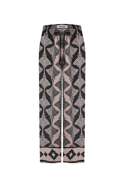 Casey Straight Leg Pants Fan Print in Black & Espresso