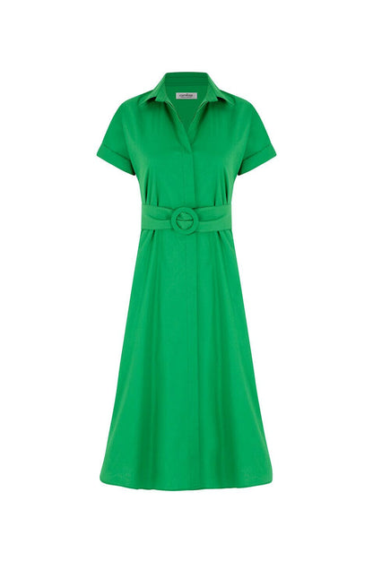 Celia Short Sleeve Midi Dress in Emerald