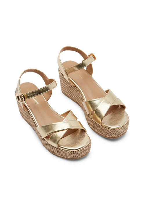 Chiara Cross Strap Wedges Metallic Gold