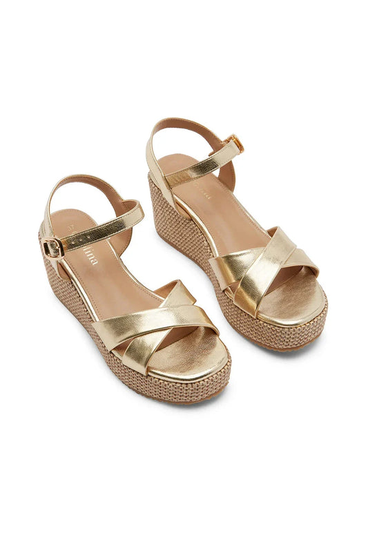 Chiara Cross Strap Wedges Metallic Gold