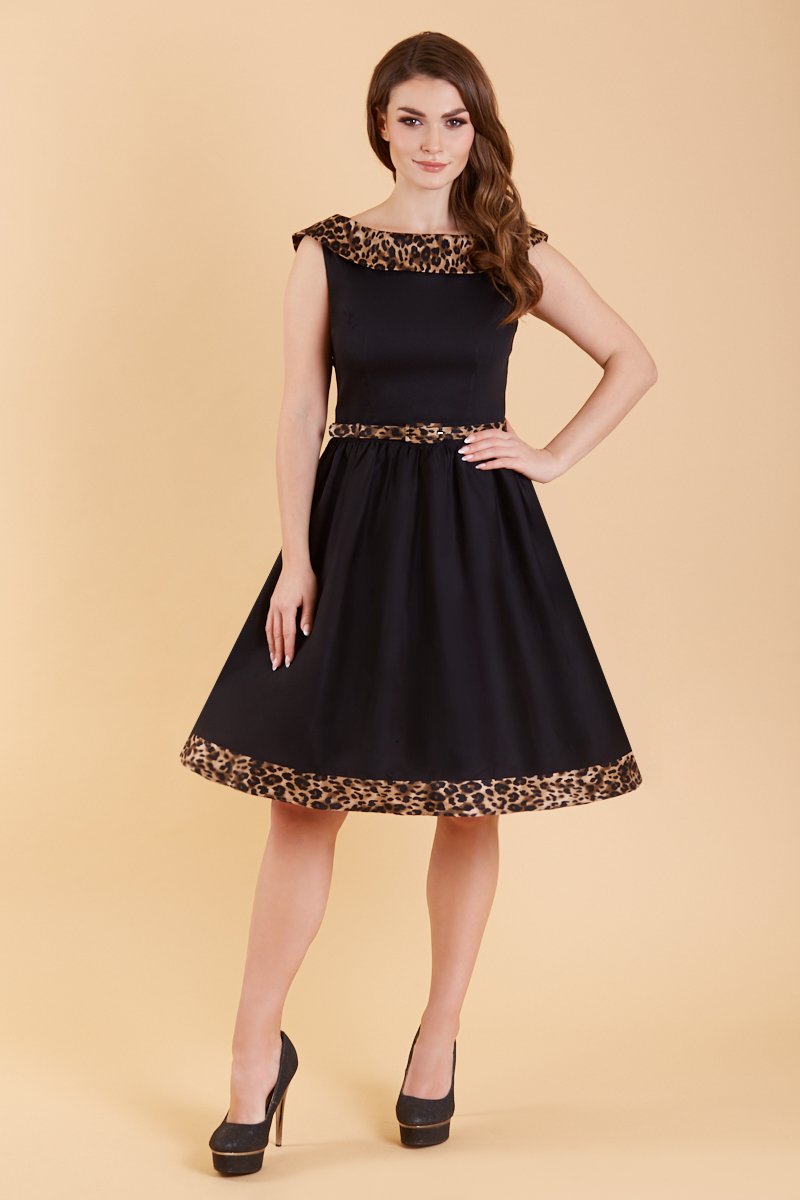 Cindy Retro Dress in Leopard Print