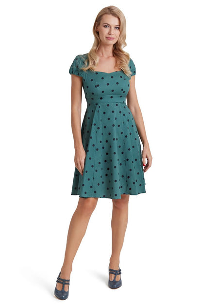 Claudia Flirty Fifties Polka Dot Dress in Green-Black
