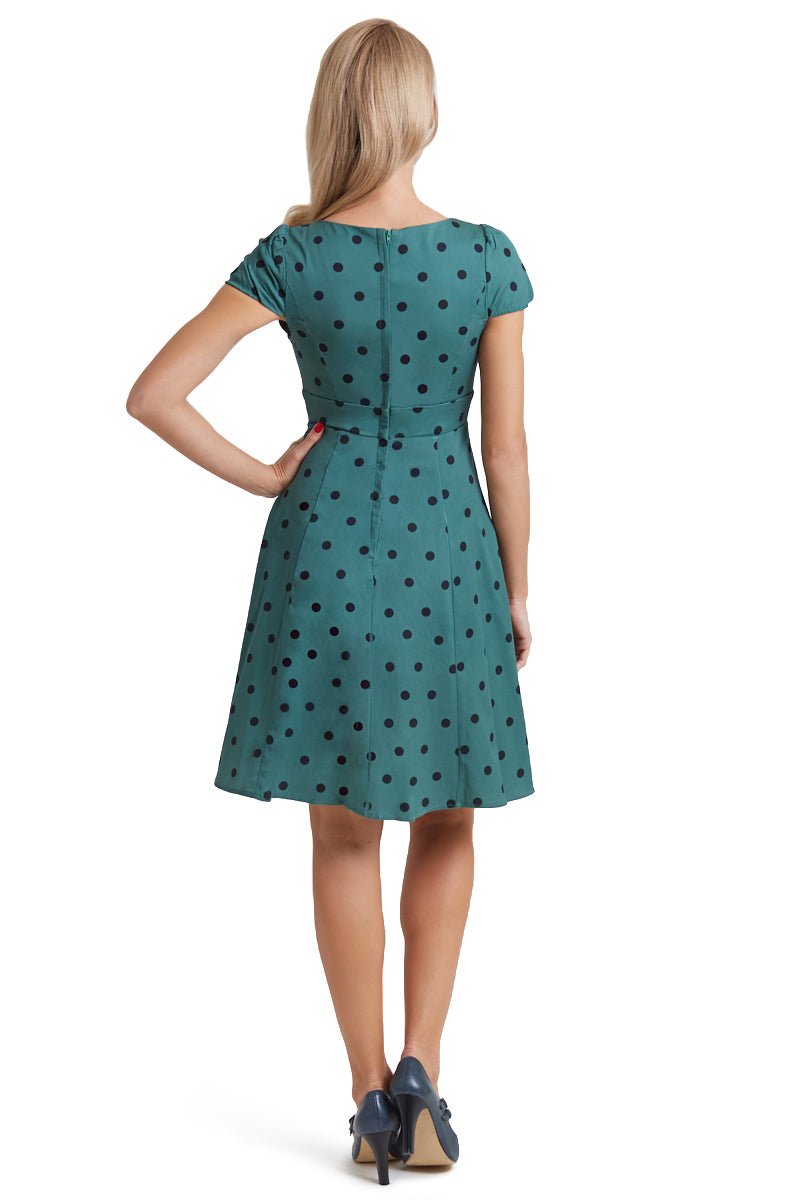 Claudia Flirty Fifties Polka Dot Dress in Green-Black