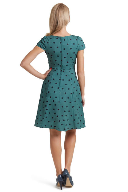 Claudia Flirty Fifties Polka Dot Dress in Green-Black