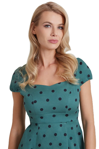 Claudia Flirty Fifties Polka Dot Dress in Green-Black