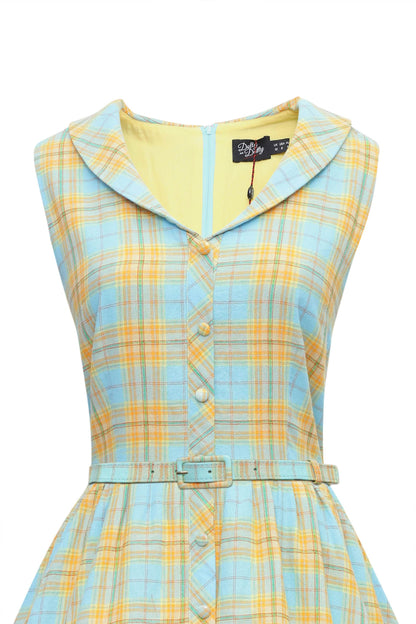 Maverick 50s Style Blue & Yellow Check Shirt Dress