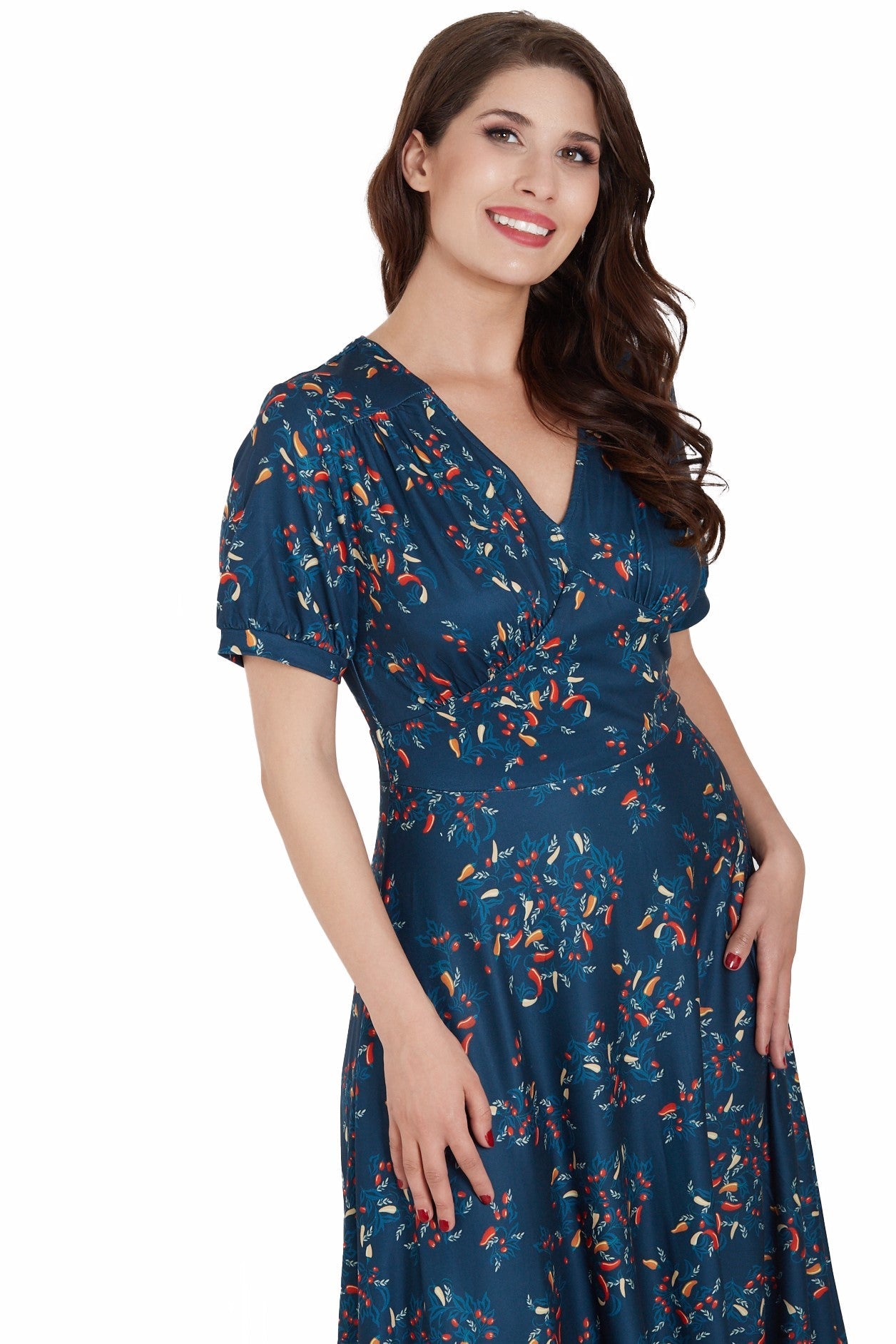 Julia 50s Style Blue Chili Print Dress