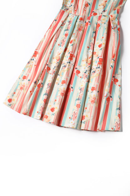 Amanda Pastel Floral & Striped Swing Dress