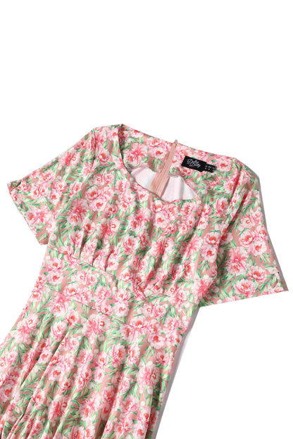Brenda Pink Floral Short Sleeved Dress