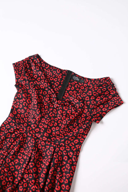 Lily Black & Red Cheetah Print Off Shoulder Dress
