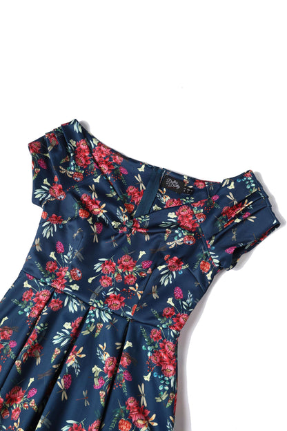 Lily Floral Dragonfly Off Shoulder Dress