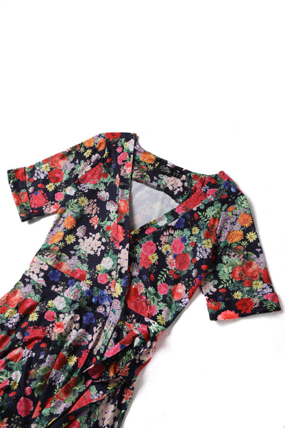 Matilda Navy Blue Midnight Garden Floral Wrap Dress