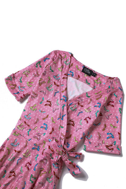 Matilda Pink Stiletto Print Wrap Dress