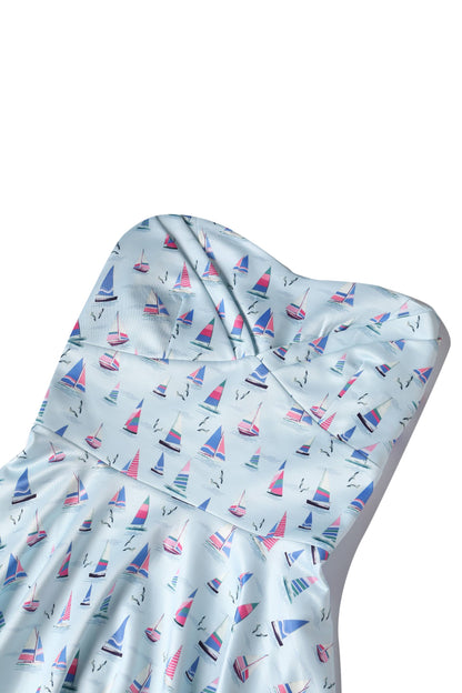 Melissa Light Blue Nautical Sailboat Strapless Dress