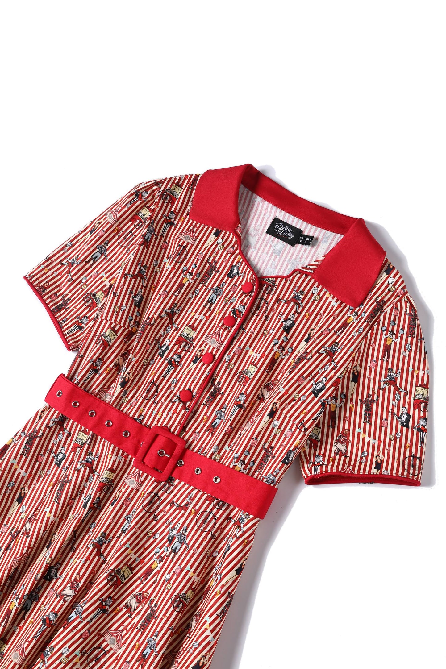 Penelope Red Vintage Circus Striped Shirt Dress