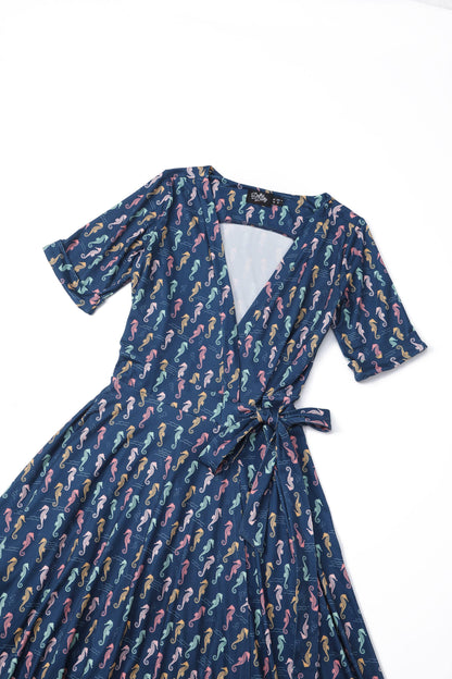 Matilda Navy Blue Seahorse Wrap Dress