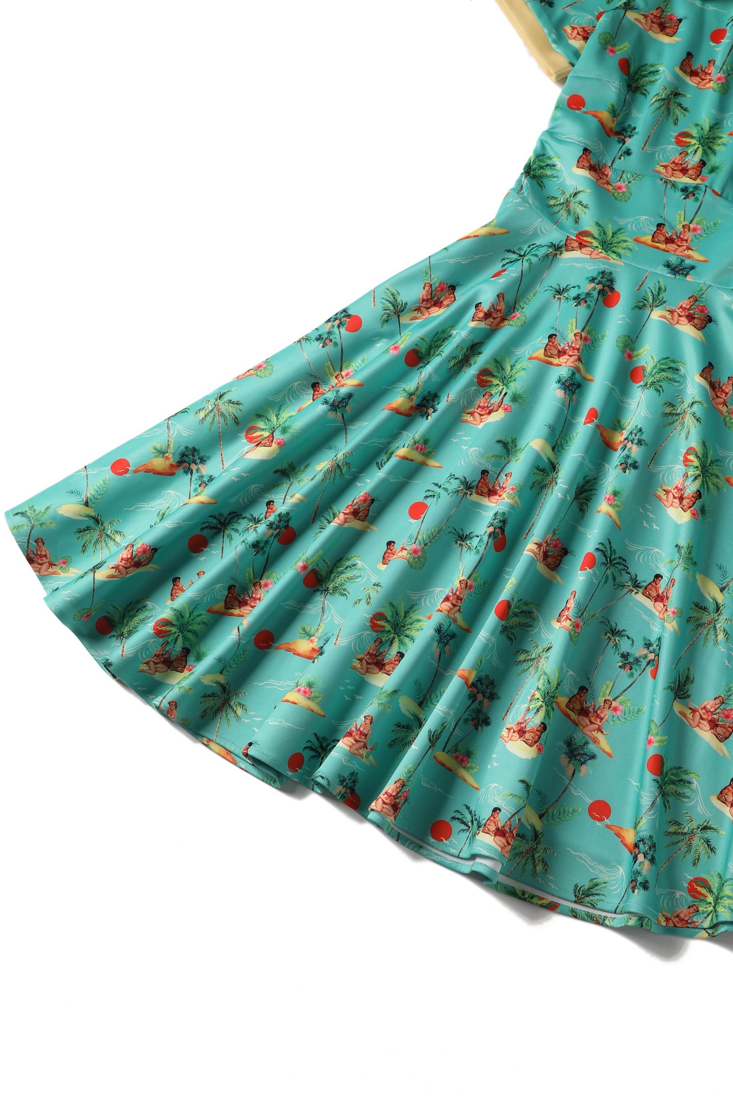 Darlene Turquoise Pinup Swing Dress in Tropical Island Print