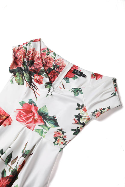 Lily Off Shoulder Rose Swing Dress In White