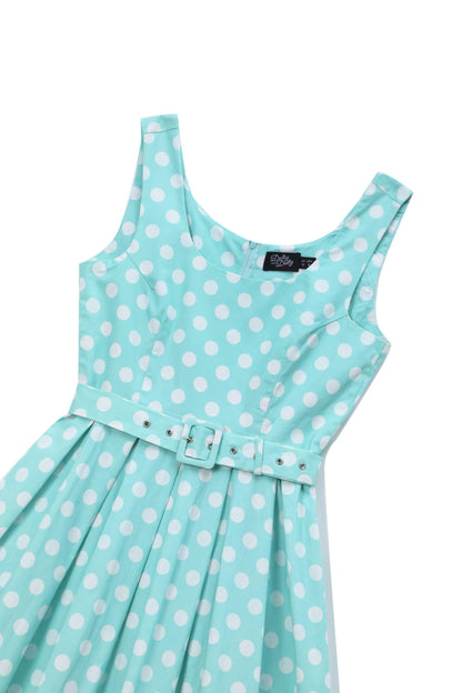 Amanda Polka Dot Flared Dress In Mint Green