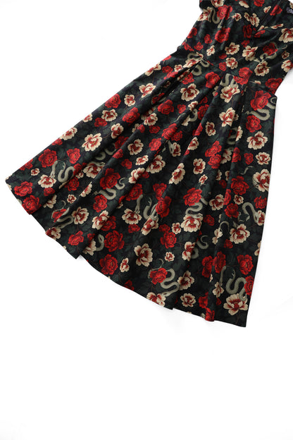 Lily Rockabilly Snake & Rose Off Shoulder Dress