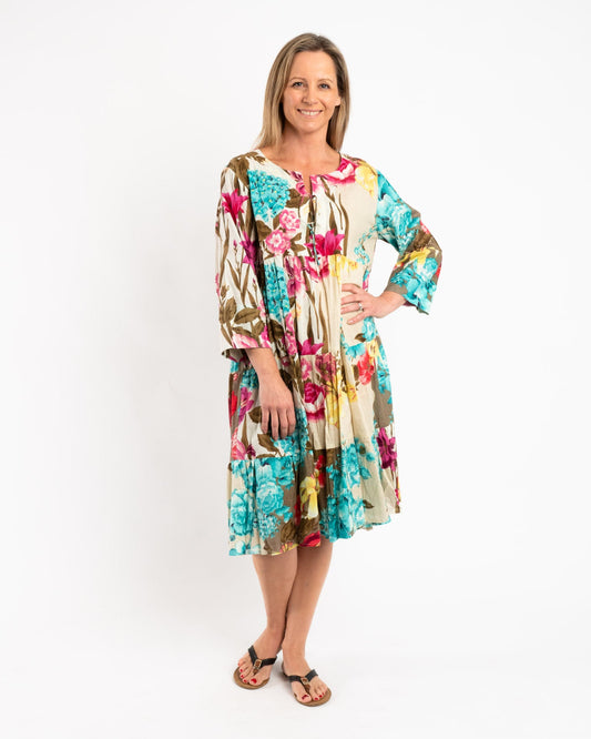 Gypsy Style Panel Dress in Ecru Floral