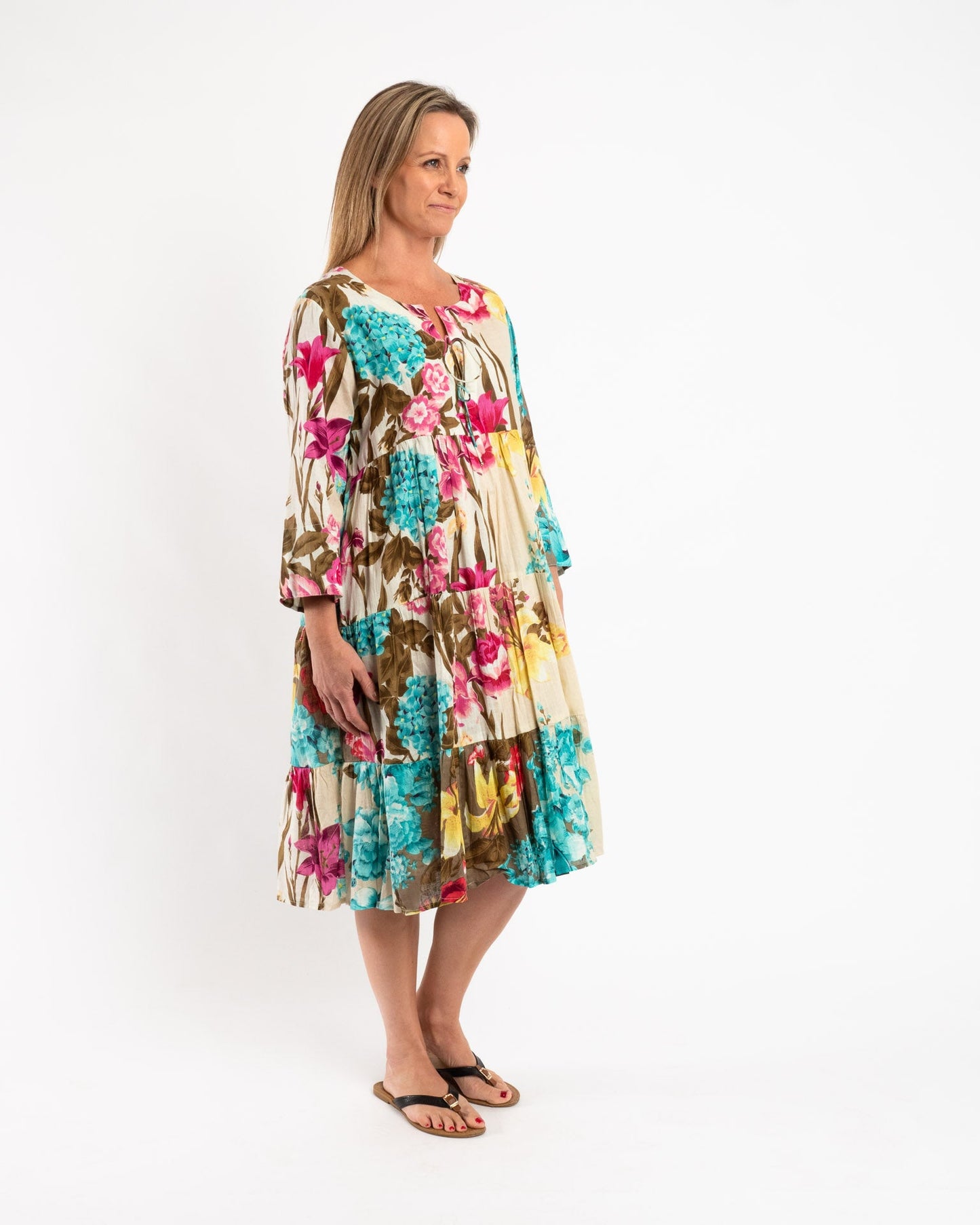 Gypsy Style Panel Dress in Ecru Floral