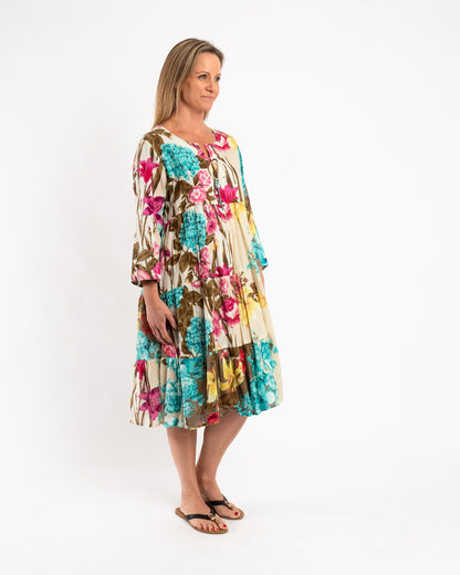 Gypsy Style Panel Dress in Ecru Floral