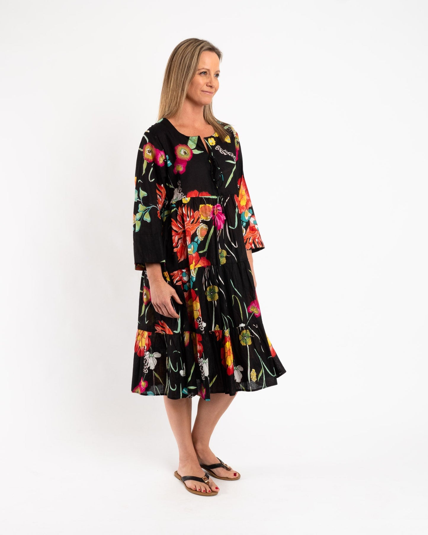 Gypsy Style Panel Dress in Black Floral