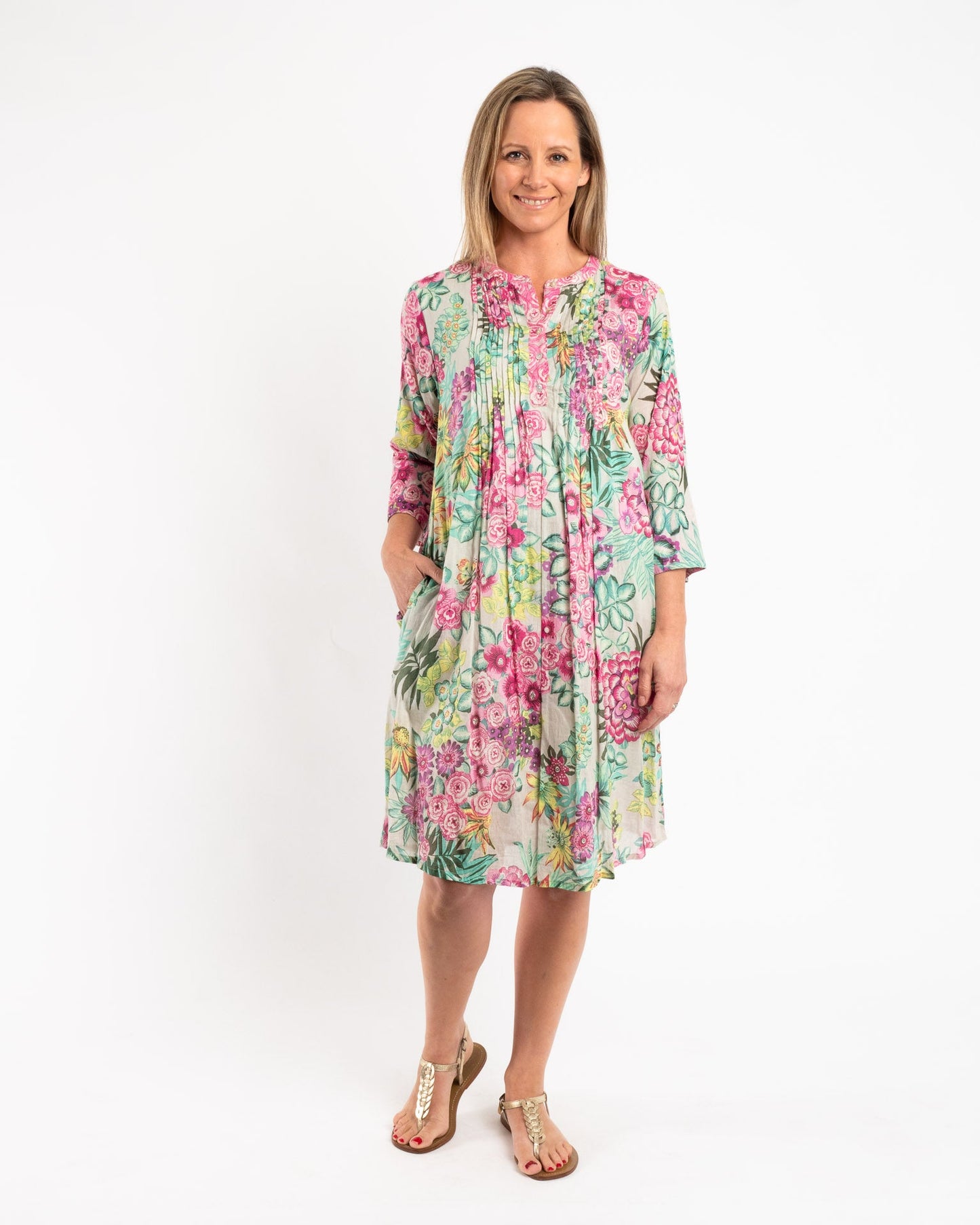 Lined Summer Dress in Pink and Pale Green Floral