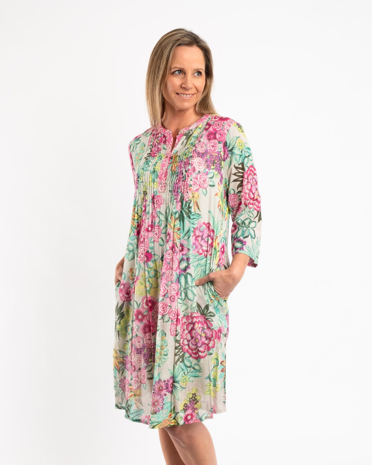 Lined Summer Dress in Pink and Pale Green Floral